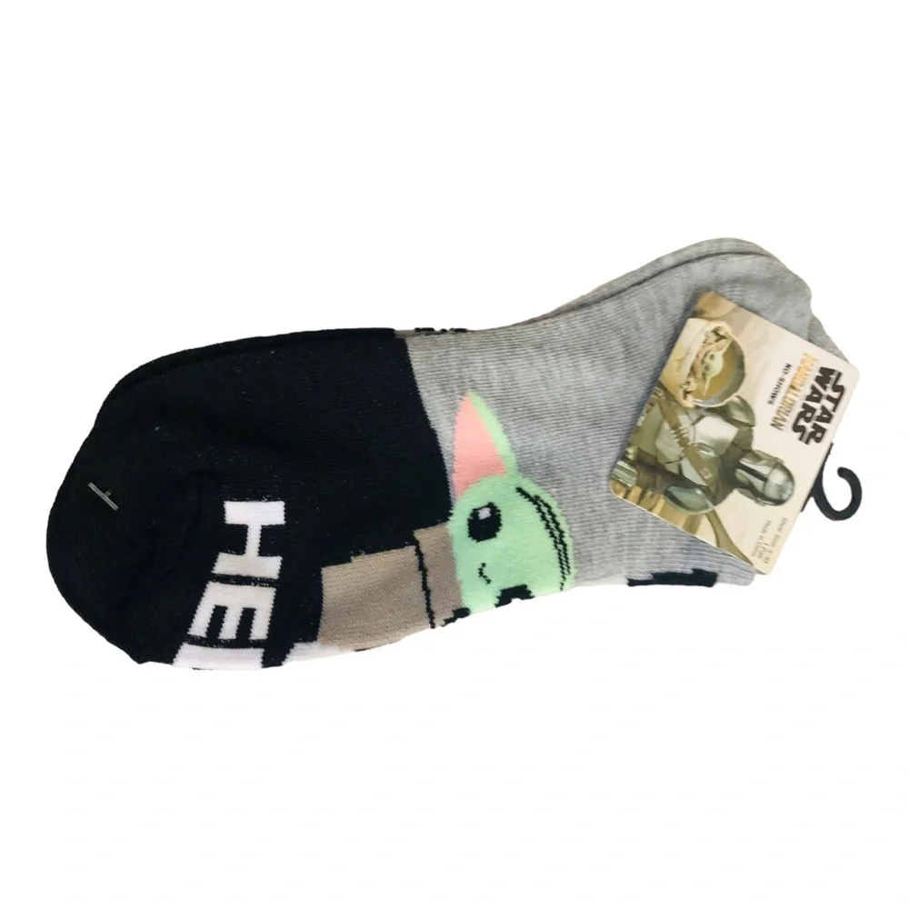 2pairs Disney’s Star Wars The Mandalorian baby yoda grey & black no show sockd‎
